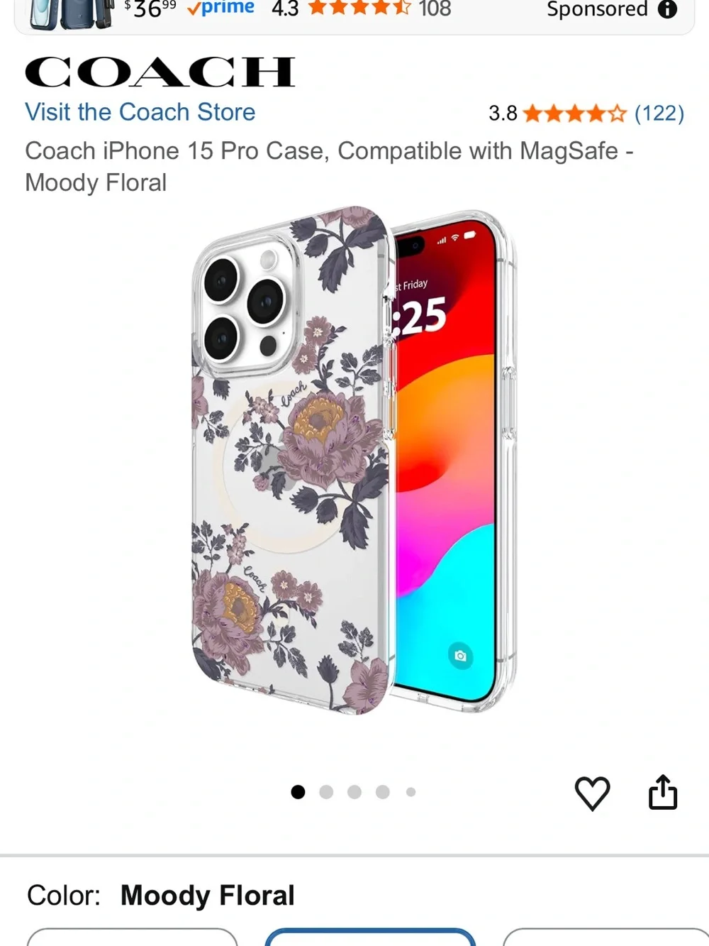 Coach iPhone 15 Pro Case, Compatible with MagSafe - Moody Floral